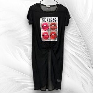 Black Sheer Kiss Graphic Dress Size M